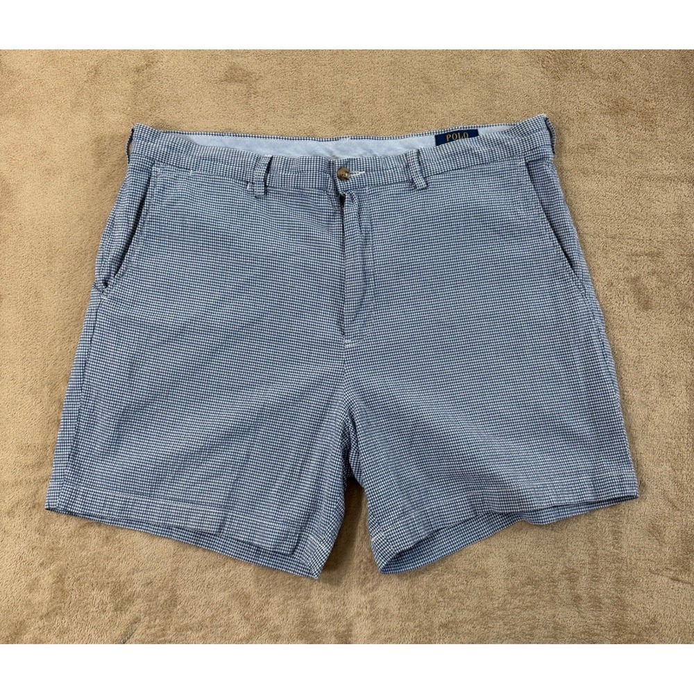 Polo Ralph Lauren shorts men 38 Blue Stretch Classic Plaid Check Houndstooth EUC